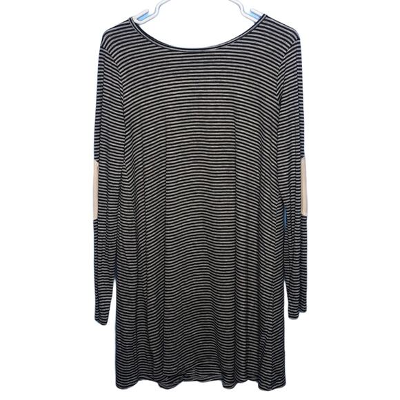 Sweet Claire MEDIUM Striped Elbow Patch Back Button Long Sleeve T-shirt Dress - Picture 11 of 13